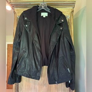 New Caslon Leather Moto Jacket with Removable Hood size L